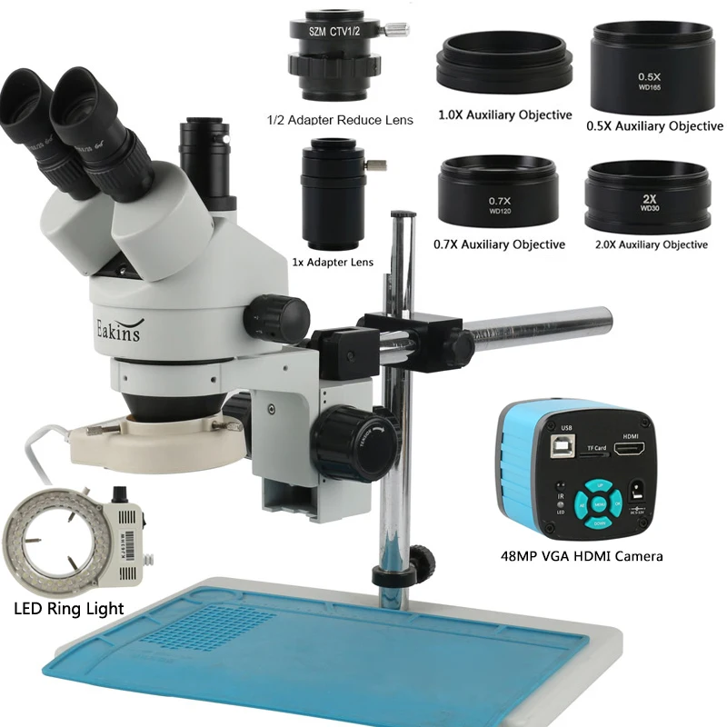Stereo Trinocular Microscope Pcb - Caméra vidéo à monture C 48mp